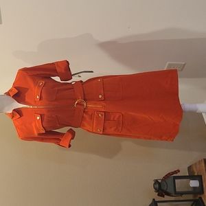 Sharagano Orange Half Zip Shirt Dress Belted Sz 4